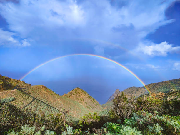 istock Dramatic sky with the rainbow over the mountain coast. La Gomera exotic valley landscape. Canary Islands, Spain 2192541553