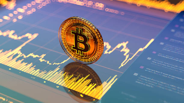 istock Bitcoin sign - business graph background. Crypto concept. market volatility. 2192542008