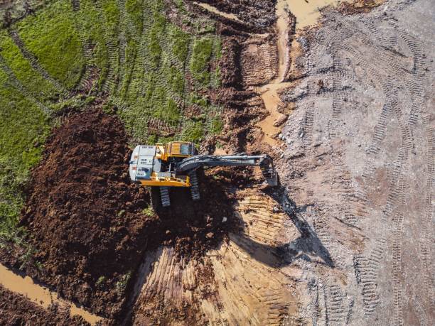 istock Aerial View of Excavator at Construction Site 2192553249
