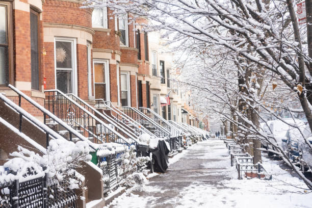 istock Brooklyn Brownstones on Winter Day with Snow in NYC 2192556483