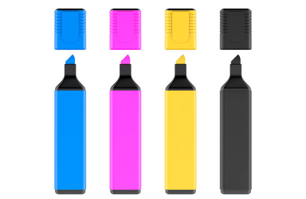 Set of Permanent Markers, CMYK concept. 3D rendering isolated on white background
