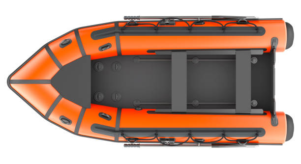 Men drive inflatable boat at sea, Canary Islands