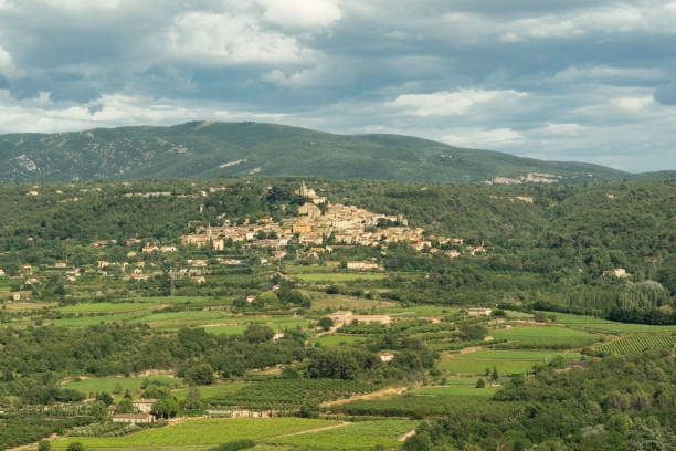 Overview of the hilltop village of Lacoste in the Luberon Valley, Provence, France