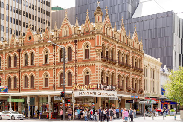 Adelaide, South Australia, Australia, November 15, 2024: Exterior view of the iconic landmark Beehive Corner building in the Adelaide city centre, on the corner of King William Street and Rundle Mall