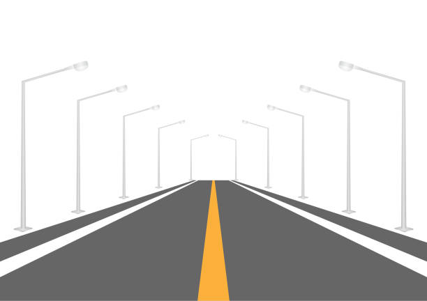 istock Highway or Motorway. Empty Asphalt Road with Street Lamp Post to the City. 2192587480