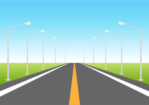 istock Highway or Motorway. Empty Asphalt Road with Street Lamp Post to the City. 2192587481