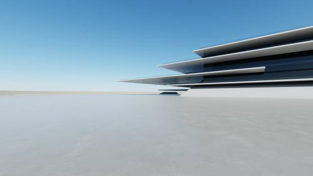istock 3d render of abstract modern architecture with empty cement floor, minimal exterior, car presentation background 2192595290