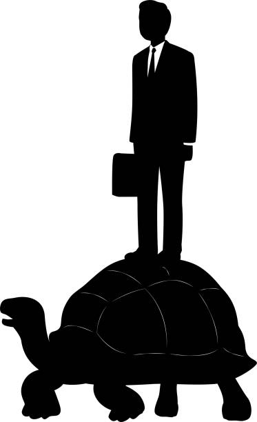 Male businessman riding a Galapagos tortoise