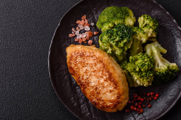 Delicious fresh green broccoli steamed in a ceramic plate