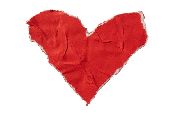 istock Torn crumpled red heart shaped paper on white background with clipping path 2192601048