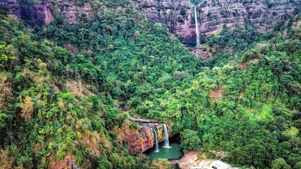 istock Drone view of steep wooded hillside with Curug Sodong upper and lower waterfalls, Sukabumi, Java 2192609472