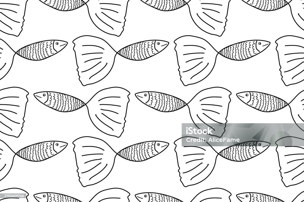 Simple Abstract Coloring Fish Pattern Seamless Fish Pattern Coloring Page For Kids Stock Illustration ...