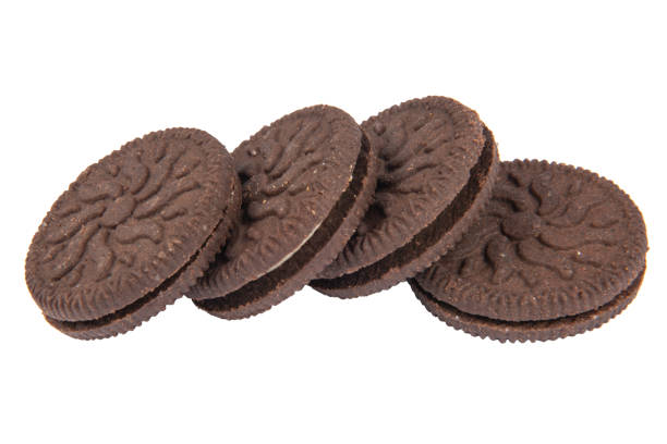 Brown chocolate chip cookie isolated on white background.