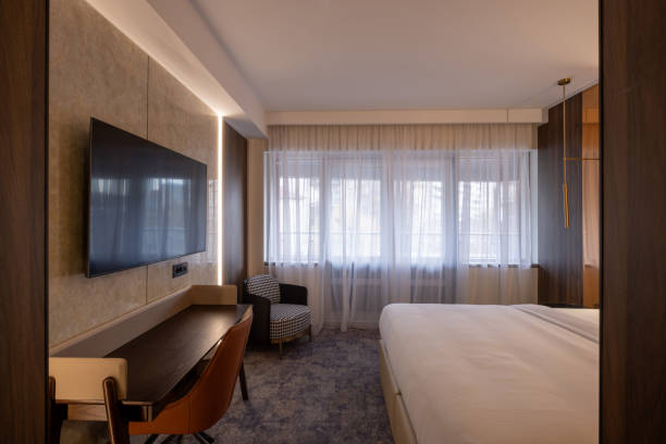 istock Work area in modern new hotel room 2192616019