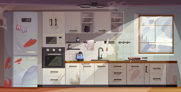 Miserable Kitchen Messy Kitchen Abandoned Kitchen Interior With Broken Furniture And ...