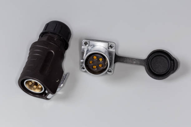 istock Pair of industrial electrical connectors with plug and panel socket 2192620838
