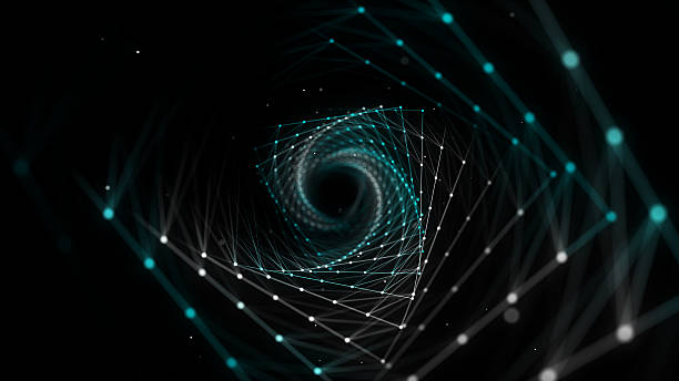 istock Abstract wireframe tunnel. Wormhole. 3D portal grid. Futuristic fantasy funnel. 3d rendering. 2192629215