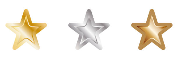istock Vector illustration set of three-dimensional shiny stars in gold and silver copper colors 2192631794