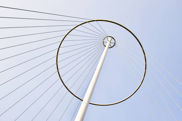 Bridge tower with round steel cable holder.
