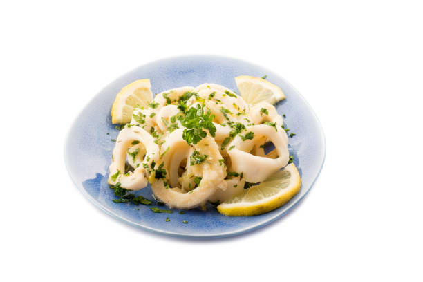 rings squid with parsley and lemon