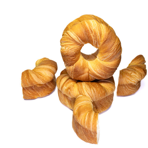 istock Brown round cheese bread on isolated white background. 2192638218