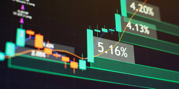 istock Bar graphs, Diagrams, financial figures. Abstract glowing forex chart interface wallpaper. Investment, trade, stock, 2192644054