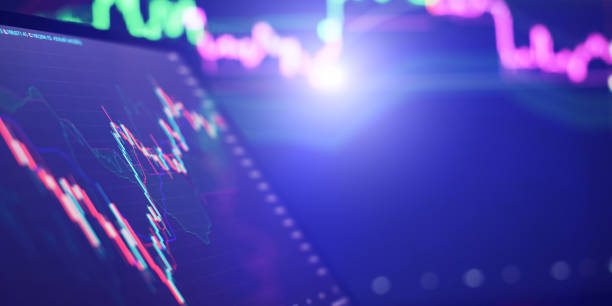istock Bar graphs, Diagrams, financial figures. Abstract glowing forex chart interface wallpaper. Investment, trade, stock, 2192644062