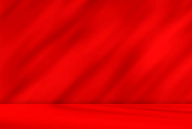 istock Empty red room studio with shadow of leaves overlay effect. 2192645547