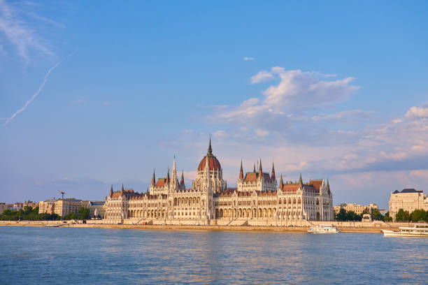 Parliament building along Danube river in Budapest, Hungary. Historical gothic and renaissance revival architecture