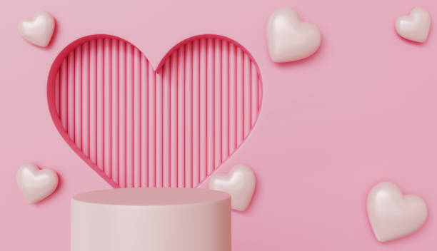 istock Romantic Pink Heart Shaped Background with Product Display Cylinder 2192654195