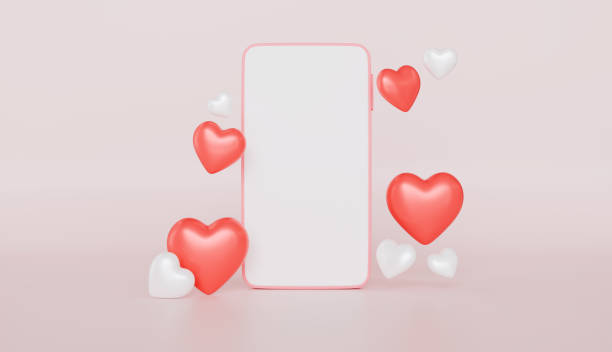istock Pink Smartphone Mockup with Floating Red and White Hearts Valentines Day Concept 2192656349