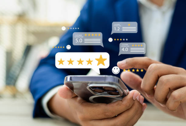 istock Online customer satisfaction Survey service concept, client rate service from experience in application,Consumer give five-Stars and feedback review for quality, Business reputation ranking from buyer 2192657974