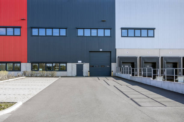 istock Industrial building with storage units and sliding shutter doors 2192659518