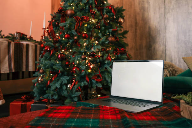 istock Laptop with isolated screen in Christmas atmosphere 2192675989