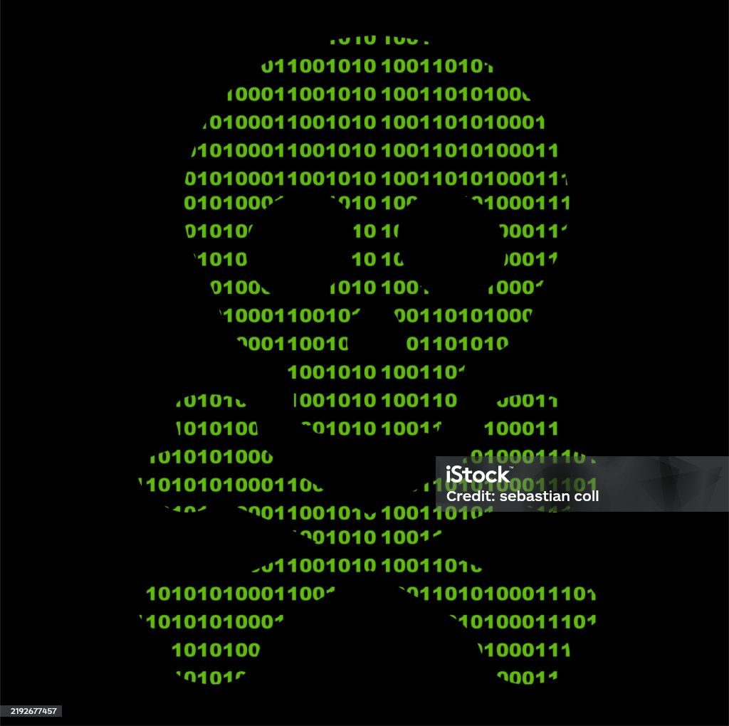 Vector Illustration Skull Skeleton Cross Bone Binary Code Virus Hacking ...