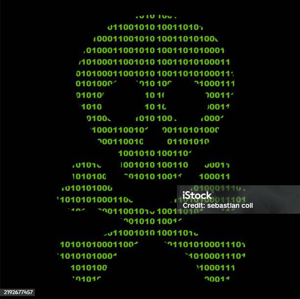 Vector Illustration Skull Skeleton Cross Bone Binary Code Virus Hacking ...
