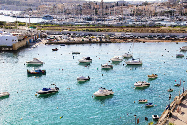 Gzira, Malta - December 20 2022: Gzira, Malta Landscape with Boats and Harbour