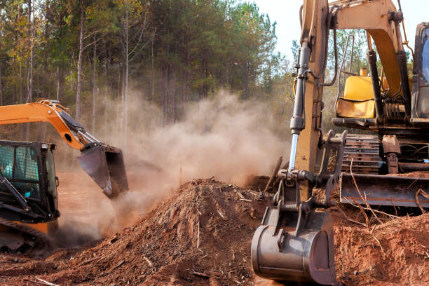istock Heavy machinery clears land in forested area to prepare for construction project during daytime 2192678411