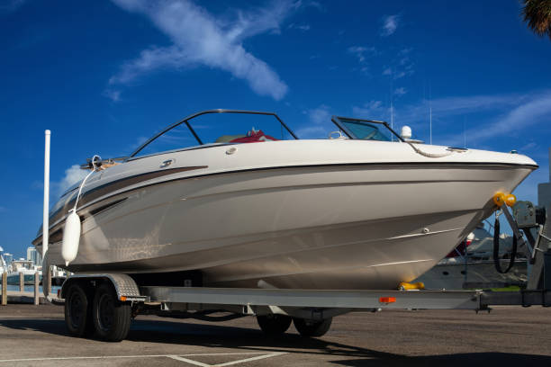 istock Small Boat trailer in Marina 2192681554