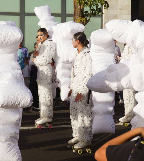 Las Palmas de Gran Canaria, Spain - January 5 2025: Tourists and locals enjoy Cavalcade of Magi, a traditional parade with Three Magi on Epiphany's eve