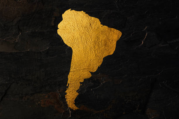 istock Dark Gold Globe South America view on black abstract background. 2192685889