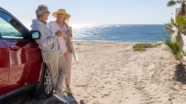 istock Mature couple relax near car on beach 2192687866