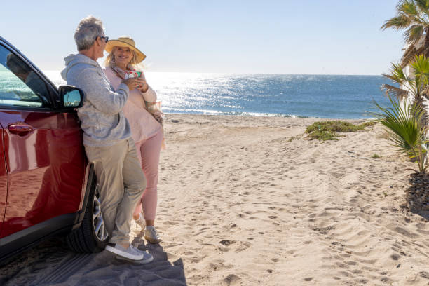 istock Mature couple relax near car on beach 2192687939