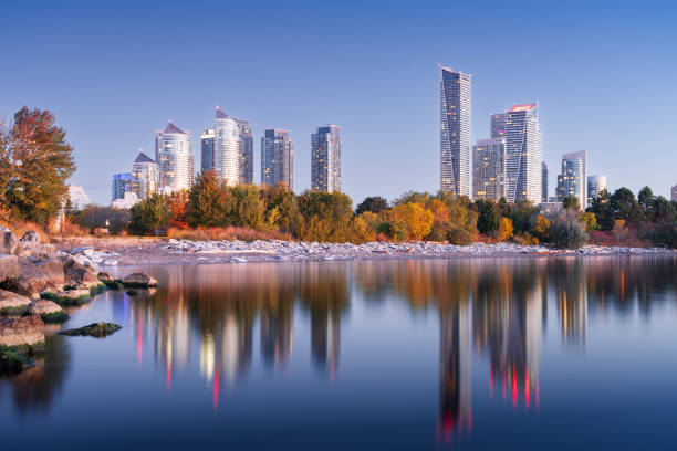 Etobicoke, Ontario, Canada high rise cityscape on Lake Ontario at Blue Hour.