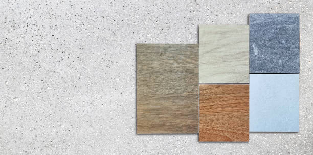 istock combination of multi interior ceramic stone tile texture between oak and ash wooden, stone travertine, concrete textures placed on grey grunge cement stone background. 2192688478