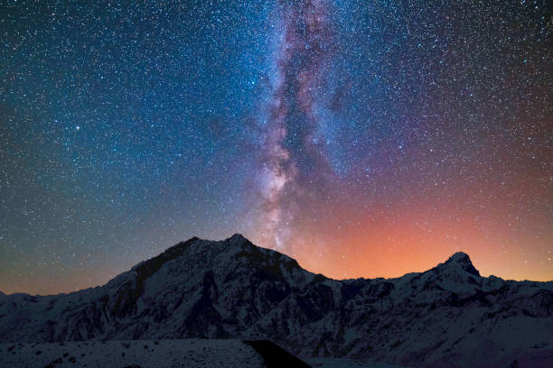 istock Beautiful bright milky way galaxy under the mountains. Night landscape. 2192689036