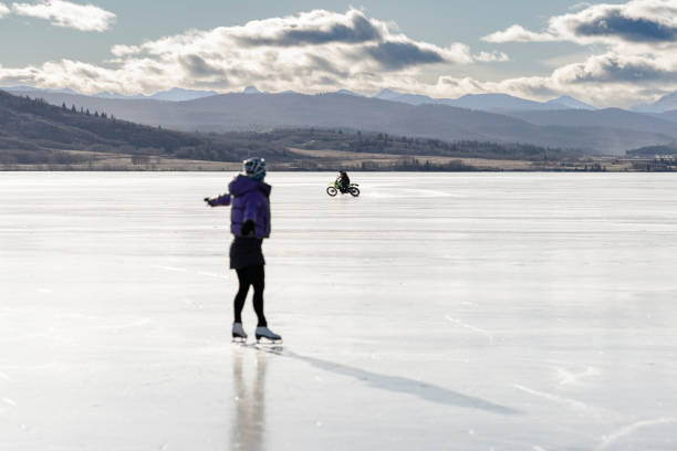 istock Woman skates on frozen pond 2192689672