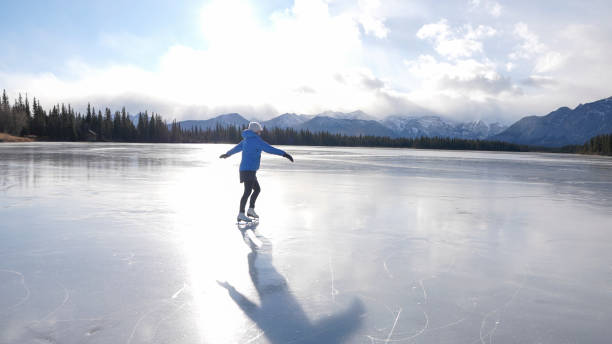 istock Woman skates on frozen pond 2192689973