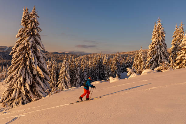 istock Backcountry skiing at sunrise in fresh snow 2192699534