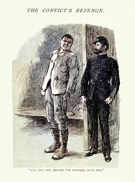 istock Convict threatening a prison guard, History Crime and punishment, Victorian, 1890s 19th Century Vintage illustration 2192699817